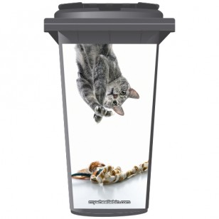 Upside Down Tabby Grey Cat Wheelie Bin Sticker Panel